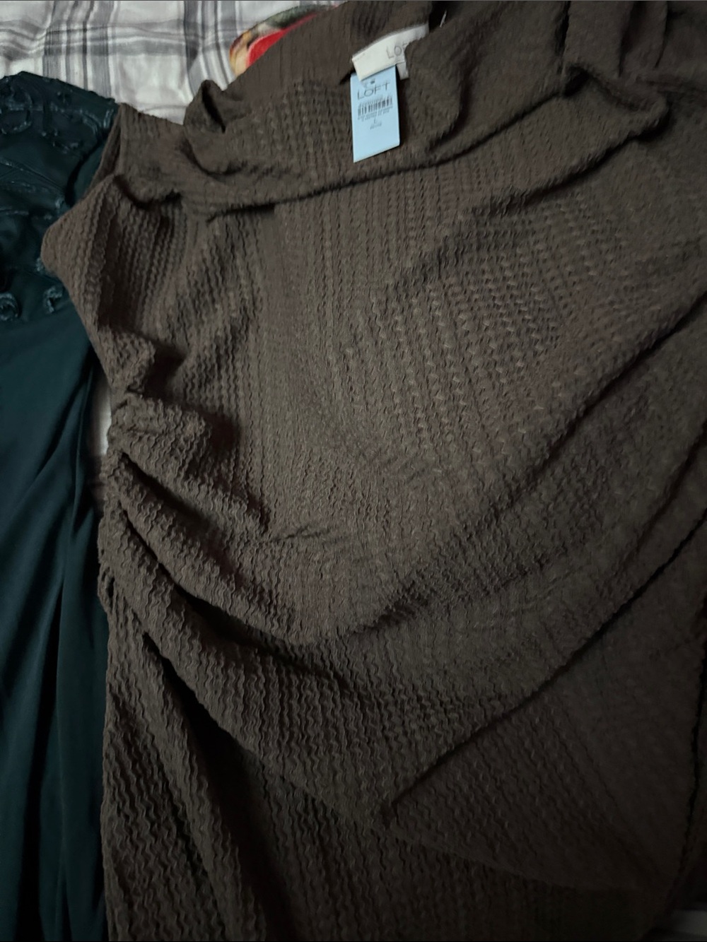 LOFT Brown Textured Ruched Side Tunic